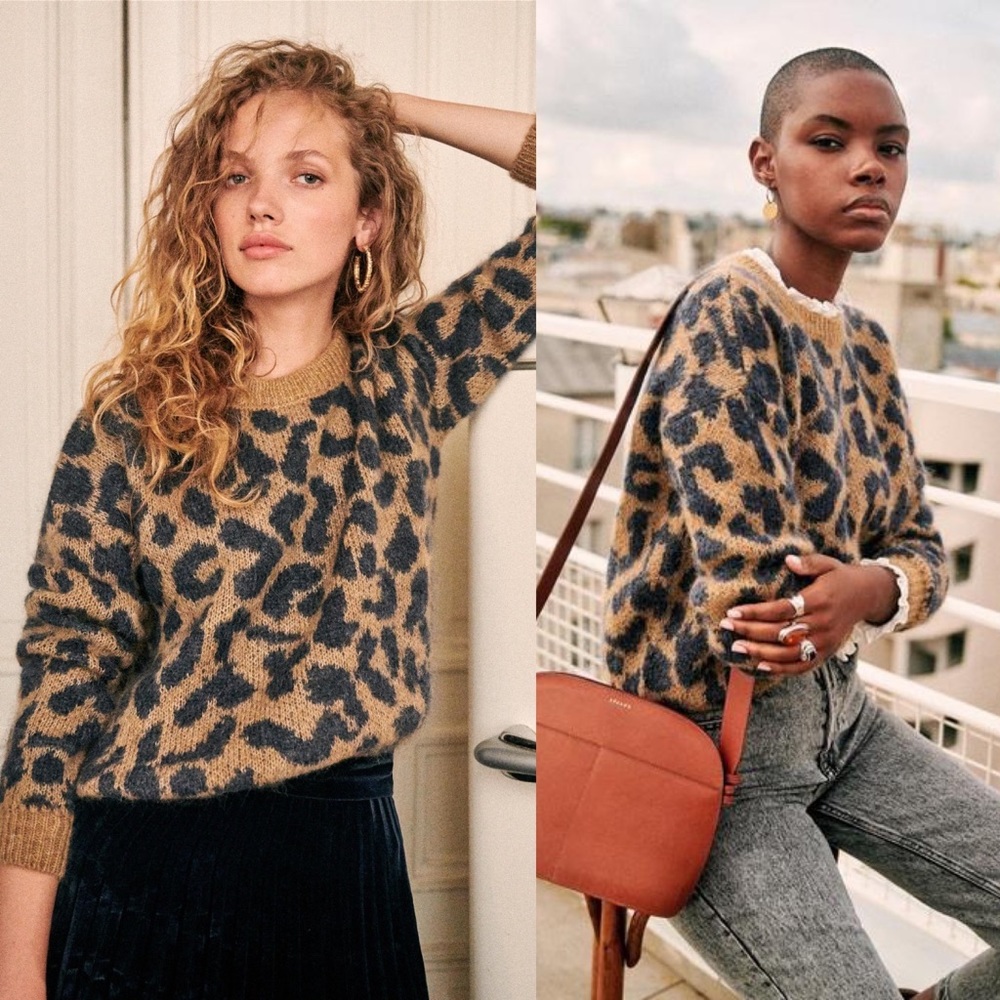 Sezane Octave Leopard Alpaca Mohair Sweater Jumper